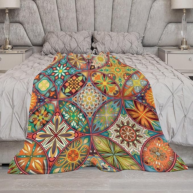 Boho Floral Throw Blanket Colorful Mandala Bohemian Indian Hippie Vintage Blanket for Sofa Bed Couch Chair or Dorm 30"x40"