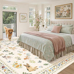 Dog 8x10 Area Rugs for Living Room, Machine Washable Animal Floral Vintage Rug Non-Slip Low Pile Soft Throw Large Rugs for Bedroom Dining Room Kitchen Nursery Playroom (8 x 10,Beige)