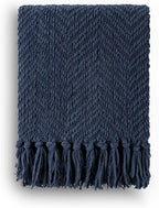 BATTILO HOME Navy Blue Throw Blanket for Couch, Knitted Blue Blanket Throw 50'' x 60'', Super Soft Warm Navy Throws for Chair Sofa Home Decor