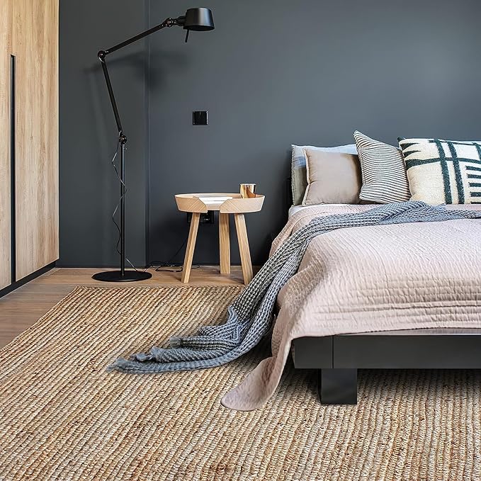 Hand Woven Jute Rug 10x14 Feet Rectangle - Handcrafted Braided Design, Indoor & Outdoor Reversible Natural Fiber Rug - Rustic Farmhouse Carpet for Living Room, Hallway, Bedroom (Natural, 10'x14')