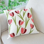 vctops Tulip Floral Embroidered Pillow Covers 18x18 Inch Spring Summer Cotton Tufted Throw Pillow Cover Outdoor Garden Cushion Case for Sofa, Bed, Living Room (Flower E,18"x18")