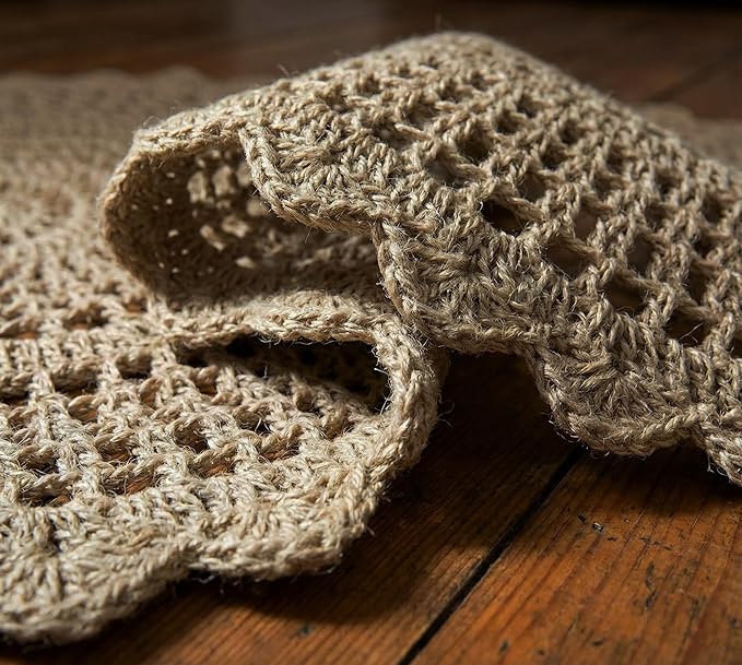 Jute Hand Crochet Rug, Natural - 3 Feet Round, Non Slip Decorative Small Area Rugs for Bedroom, Kitchen, Living Room, Nursery | Farmhouse Accent Scalloped Rustic Door Mat for Patio Décor