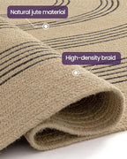 DEXI Jute Area Rug Natural Fiber 5x8 Oval, Woven Braided Durable Farmhouse Design Rugs for Living Room, Bedroom Dinning Room Office Outdoor Patio, Beige/Black