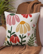 JASEN Embroidered Floral Boho Throw Pillow Cover 18x18 Inch - Decorative Cotton Pillow Case for Couch, Sofa, Bedroom, Living Room - Farmhouse Home Aesthetic Housewarming Gifts (Floral, 18" x 18")
