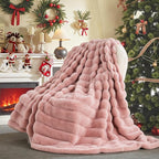 NEXHOME PRO Faux Fur Throw Blanket Pink, Luxury Soft Decorative Cozy Plush Long Shaggy Fluffy Blanket for Sofa Couch Bed Living Room, Reversible Puffy Thick Warm Blanket for Winter, 50"X60"