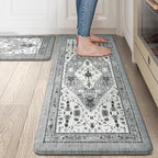 Collive Boho Kitchen Rugs and Mats 2PCS, Cushioned Anti Fatigue Kitchen Mats for Floor Waterproof Non Slip Comfort Foam Standing Mat for Kitchen,Office,Sink,Laundry,17.3''x29''+17.3''x47''