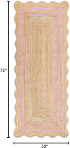 Wave Scalloped Natural Jute Rug Boho Jute Rug Entryway Runner Rug Farmhouse Scallop Rug, Light Pink (2'6"x6')