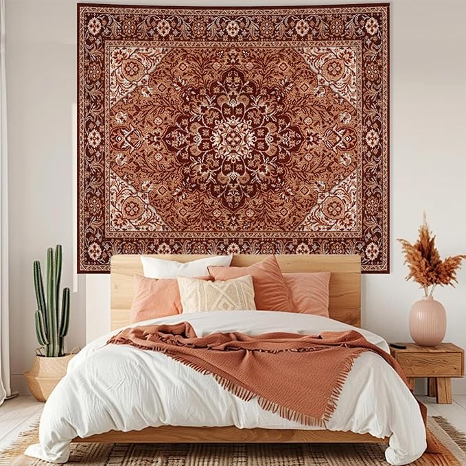Apdidl Boho Mandala Hippie Wall Tapestry for Bedroom Aesthetic, Indian Bohemian Floral Tapestries Art Decor, Vintage Orange Fabric Vertical Wall Hanging for Living Room Dorm 51" X 60"