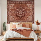 Apdidl Boho Mandala Hippie Wall Tapestry for Bedroom Aesthetic, Indian Bohemian Floral Tapestries Art Decor, Vintage Orange Fabric Vertical Wall Hanging for Living Room Dorm 51" X 60"