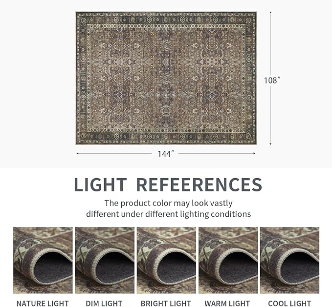 9x12 Vintage Washable Area Rug for Living Room,Low Pile Non Slip Carpet Non-Shedding Large Area Rug Soft Indoor Stain Resistant Rug Floral Print Mat for Dining Room Brown Floral