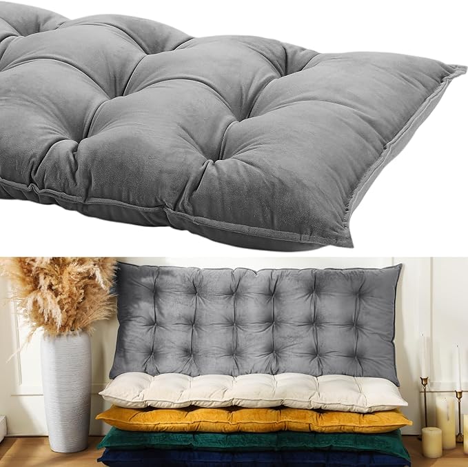 Bench Cushion for Indoor Furniture 42x16 in Velvet Thicken Indoor Window Seat Cushion, Soft Piano Sofa, Entryway Storage, Bay Window Tufted Patio Porch Swing Bench Pad Memory Foam(Gray)