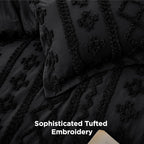 Bedsure Tufted Boho Comforter Set Oversized King - Black Boho Bed Set, GentleSoft™ 3 Pieces Farmhouse Shabby Chic Embroidery Bedding, Gifts for Woman, Soft Jacquard Comforter for All Seasons