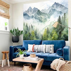 Atrippy Forest Nature Tapestry for Bedroom, Green Misty Foggy Mountain Sage Trees Wall Tapestry, Landscape Aesthetic Room Decor Wall Hanging for Living Room Dorm 51x60 Inches