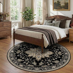 Area Rugs 8ft Washable Non-Slip, Floral Vintage Distress Print Pattern Medallion Carpet for Living Room Bedroom Dining Room, Black Brown Neutral Dark Tan