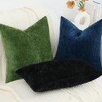 decorUhome Chenille Black Spring Euro Sham Throw Pillow Covers 24x24 Inch Set of 2, Decorative Soft Couch Pillow Covers Solid Dyed Accent Farmhouse Neutral Square Pillow Cases for Sofa