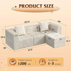 WLIVE 108'' Cloud Sectional Couches for Living Room, Modular Boneless Couch with Left Facing Chaise, L Shape Memory Foam Corduroy, with Ottoman, Beige