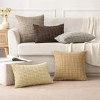 MIULEE Pack of 2 Corduroy Decorative Euro Sham Throw Pillow Covers 24x24 Inch Soft Boho Striped Pillow Covers Modern Farmhouse Home Decor for Sofa Living Room Couch Bed Beige