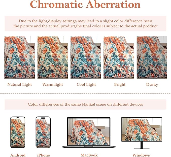 Lahome Rerto Fleece Blanket for Women Boho Bedroom Decor, Small Throw Blanket for Couch Bed Chair Cover, Decorative Fleece Blanket Throws Mom Gift Vintage Home Decor, Bohemian Orange Mutli 50x60