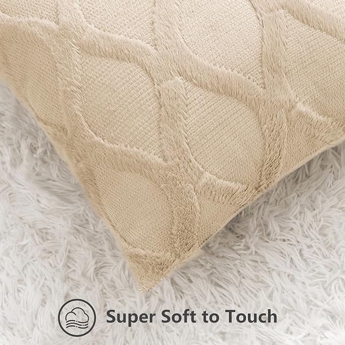 decorUhome Spring Euro Sham Throw Pillow Covers 24x24 Inch Set of 2, Soft Plush Faux Fur Wool Light Brown Accent Couch Pillow Covers for Modern Farmhouse Bed Sofa Living Room
