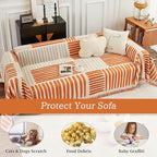 ROOMLIFE Chenille Couch Cover Minimalist Anti-cat Scratch Soft Chenille Sofa Towel Blanket Four Season Use Dust-Proof Sofa Towel Blanket,Pet Furniture Protector, Orange 71"x150"