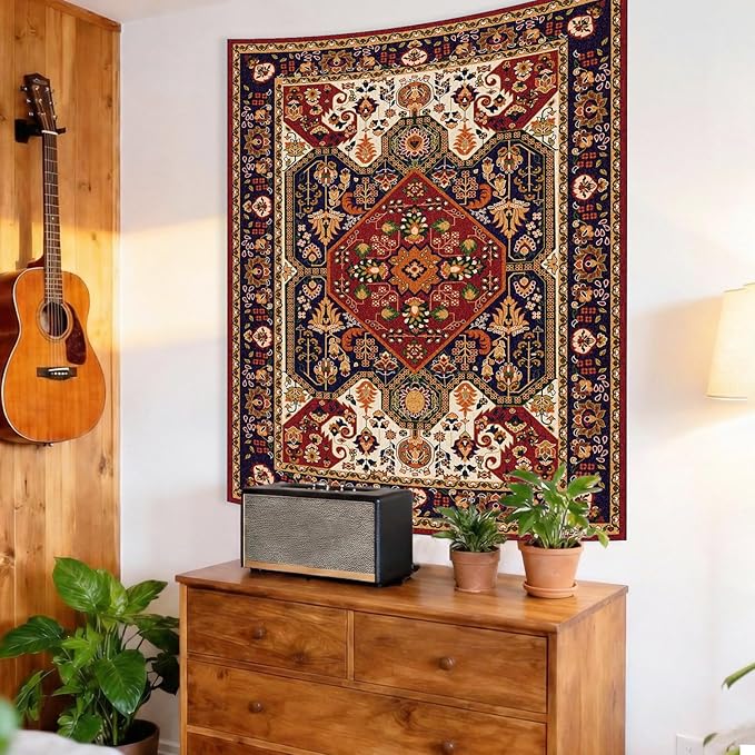 Apdidl Boho Hippie Wall Tapestry for Bedroom Aesthetic, Mandala Indian Bohemian Tapestries Art Decor, Vintage Orange Floral Cool Vertical Wall Hanging for Living Room Dorm 51" X 60"