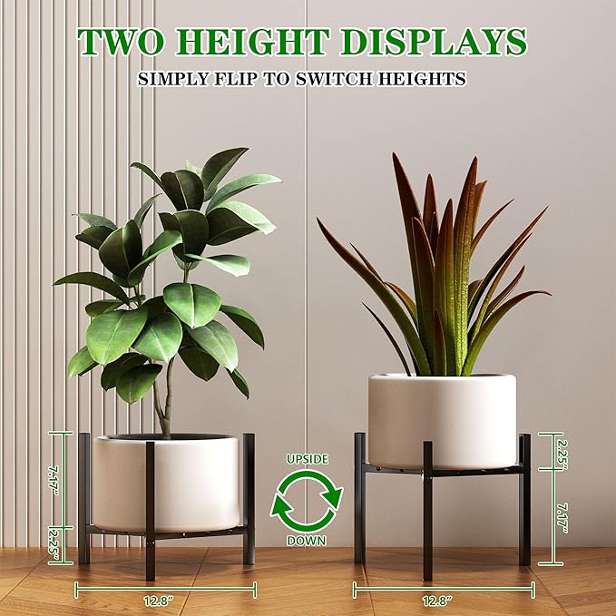 Plant Stand Indoor Adjustable, Metal Modern Plant Stand, Heavy Duty Stable Plant Pot Flower Holder Indoor Outdoor Corner, Fit 8 9 10 11 12 inch Pots, Black