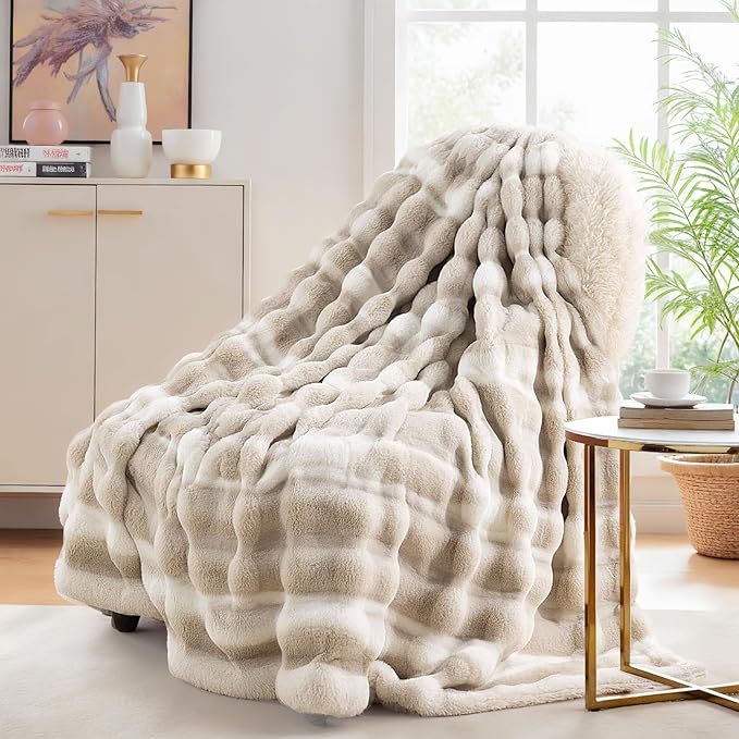 NEXHOME PRO Faux Fur Twin Blanket, Ultra Soft Cozy Warm Fuzzy Fluffy Plush Reversible Blanket for Couch, Sofa, Bed, Home Decor Gift, Tie-dye Sand 6080
