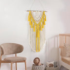 HVEST Yellow Macrame Wall Hanging Boho Tapestry Wall Art Decor,Handmade Woven Bohemian Tapestry with Tassel Craft Ornament Aesthetic Wall Decoration for Bedroom Living Room Apartment Nursery Backdrop