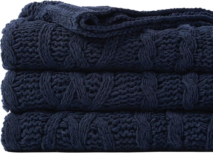 Battilo Navy BlueThrow Blanket for Couch, 51"x67", Chenille Knit Throw Blanket, Super Soft Warm Blanket, Decorative Christmas Textured Throw Blanket for Bed,Living Room