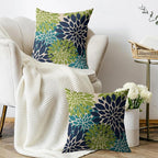 Navy Blue Green Teal Pillow Covers 24X24 Inch Set of 2, Modern Dahlia Floral Print Decorative Throw Pillow Covers Outdoor Farmhouse Cushion Case for Home Couch Sofa Bed Decoration