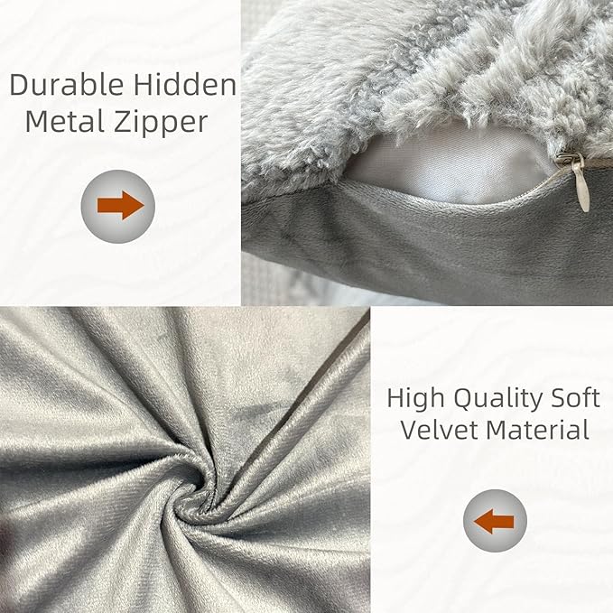 Grey Pillow Covers 20x20 Inches Set of 2,Soft Faux Fur Textured Throw Pillow Covers Boho Geometric Reversible Decorative Pillow Covers Home Decor for Couch Bed Livingroom