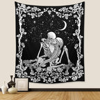 Wonrizon The Lovers Skull Tapestry,Black and White Romantic Constellation Skeleton Tapestries Wall Hanging decor for Living Room Bedroom (51.2”x 59.1”)