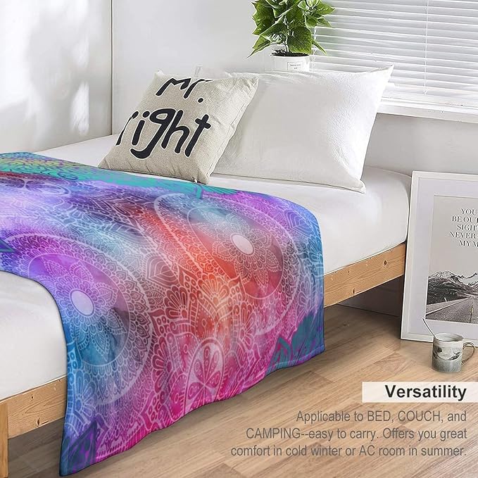 Mandala Throw Blanket Colorful Floral Flowers Bohemian Boho Blanket for Sofa Bed Couch Chair Or Dorm 60"x80"