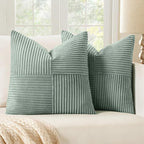 MIULEE Greyish Green Decorative Throw Pillow Covers 20x20 Inch for Couch Bed Sofa Spring Decor Pack of 2 Boho Farmhouse Throw Pillows Soft Cross Corduroy Patchwork Textured Cushion Cases