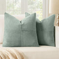 MIULEE Greyish Green Decorative Throw Pillow Covers 18x18 Inch for Couch Bed Sofa Spring Decor Pack of 2 Boho Farmhouse Throw Pillows Soft Cross Corduroy Patchwork Textured Cushion Cases