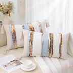 Simmore Boho Decorative Throw Pillow Covers 12x20 Set of 2, Tufted Farmhouse Pillow Covers with Tassels for Cozy Bohemian Couch Sofa Bedroom Home Decor, Blue