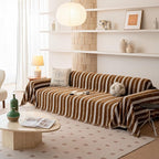 VClife Sofa Cover Bohemian Striped Pattern Couch Cover for 3 Cushion Sofa - Caramel Brown Creamy White Textured Sofa Slipcover Washable Furniture Protector for Couch Decorative Couch Cushion Cover