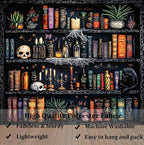 Algasan Magic Bookshelf Tapestry Magical Book Tapestry Gothic Witchy Vintage Library Skull Potion Black Cat Candle Botanical Backdrop for Bedroom Living Room Dorm 78.7 x 59.1 Inches