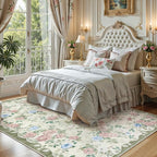 Lahome Vintage Floral Area Rugs 8x10,Large Rugs for Living Room Boho Area Rug Machine Washable, Low Pile Bedroom Rugs 8x10 Carpet for Office Rug Playroom Dining Room Nina（Cream/Green）