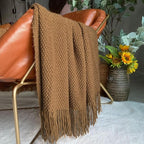 LOMAO Knitted Throw Blanket with Tassels Bubble Textured Soft Blanket Lightweight Warm Throws for Couch Cover Home Decor (Khaki, 50x60)