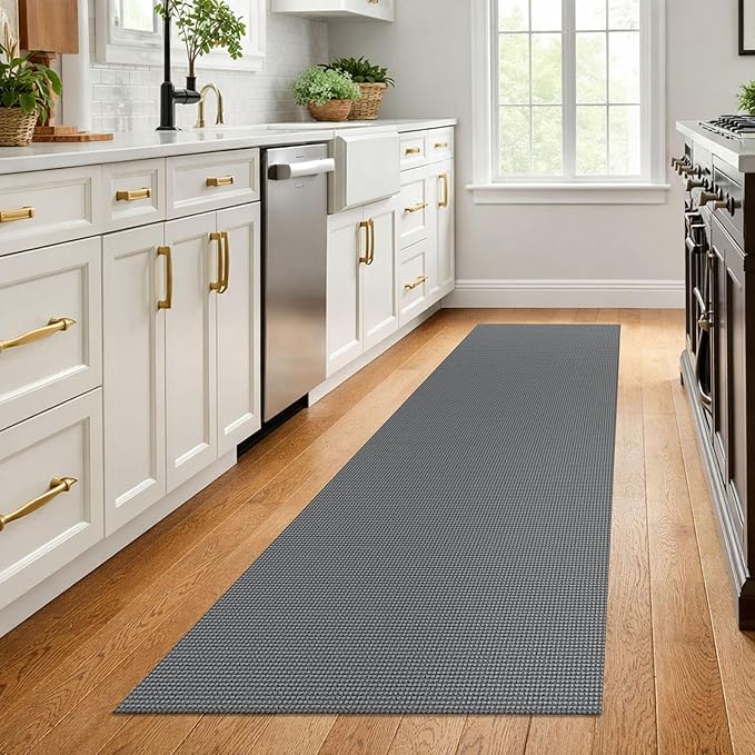 EARTHALL Woven Runner Rug 2.6x8 Ft Washable Runners for Hallways Wide Non Slip Rubber Backed Kitchen Runner Braided Indoor Floor Carpet for Entryway Hallway Kitchen Bedroom, Dark Gray