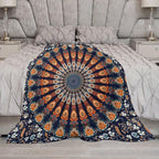 Indian Hippie Bohemian Throw Blanket Beautiful Peacock Mandala Blanket for Sofa Bed Couch Chair Or Dorm 40"x50"