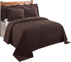 Better Trends Chenille Bedspreads King Size, Chocolate 100% Cotton Chenille Stripe Design Tufted Bedding Coverlet Soft Lightweight, 120"x110" with 2 King Sham 3 Pieces Set Jullian Collection