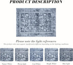 Area Rug 3×5, Vintage Boho Rug,Ultra-Soft Low Pile, Washable, Non Slip,Stain Resistant Printed Carpet for Living Room Bedrooms Playroom Office Kitchen, Solid/Blue
