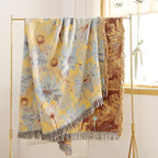 Boho Cotton Throw Blankets for Bed Couch, 100% Soft Cozy Cotton Blanket Rustic Quilt 60"x80", Reversible Muslin Farmhouse Blankets for Armchair,Picnic,Sofa,Couch