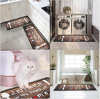 Arttown Brown Farmhouse Anti-Fatigue Kitchen Rug Set of 2 Knife Fork Home Wooden Vintage Cushioned Floor Standing Mat Waterproof Non-Slip Kitchen Mat and PVC Ergonomic Comfort Foam Rug