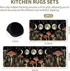 Mushrooms Rugs for Kitchen Floor,Moon Anti Fatigue Mats for Kitchen Floor Non Slip, 2PCS Rubber Kitchen Mat, Washable Cushioned Runner Carpet Rug for Sink Laundry 15.7"×27.5" +15.7"×47" 3.5mm Black