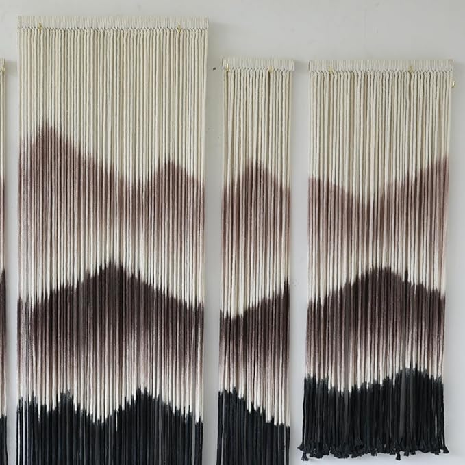 Large Macrame Wall Hanging Mountain Handmade Brown Dip-Dyed Boho Wall Decor 5Pcs Art Wall Decor for Bedroom Living Room Fiber Art Tapestry