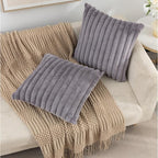 ZLINA Set of 2 Dark Grey Faux Fur Decorative Throw Pillow Covers Fluffy Striped Pillowcase Cushion Covers 22 x 22 Inch Decor Sofa Couch Bedroom