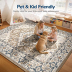 Lessymo Area Rugs 10 x 14 for Living Room, Machine Washable Area Rugs Boho Faux Wool Low Pile Area Rug for Bedroom, Floral Medallion Vintage Rugs with Non-Slip Rubber, Kid & Pet Friendly,Brown Beige